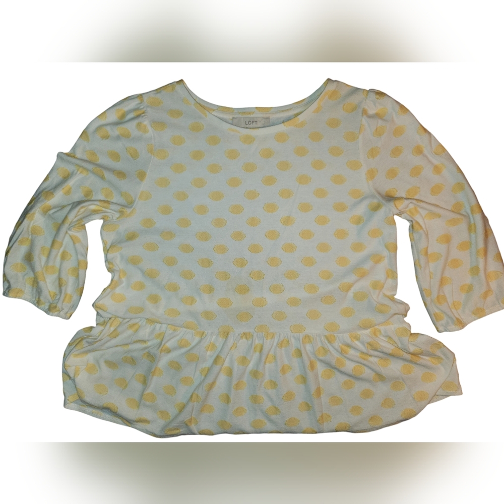 ⚠️Final Sale⚠️Loft 3/4 Sleeve Peplum Blous with Yellow Polkadots size Large